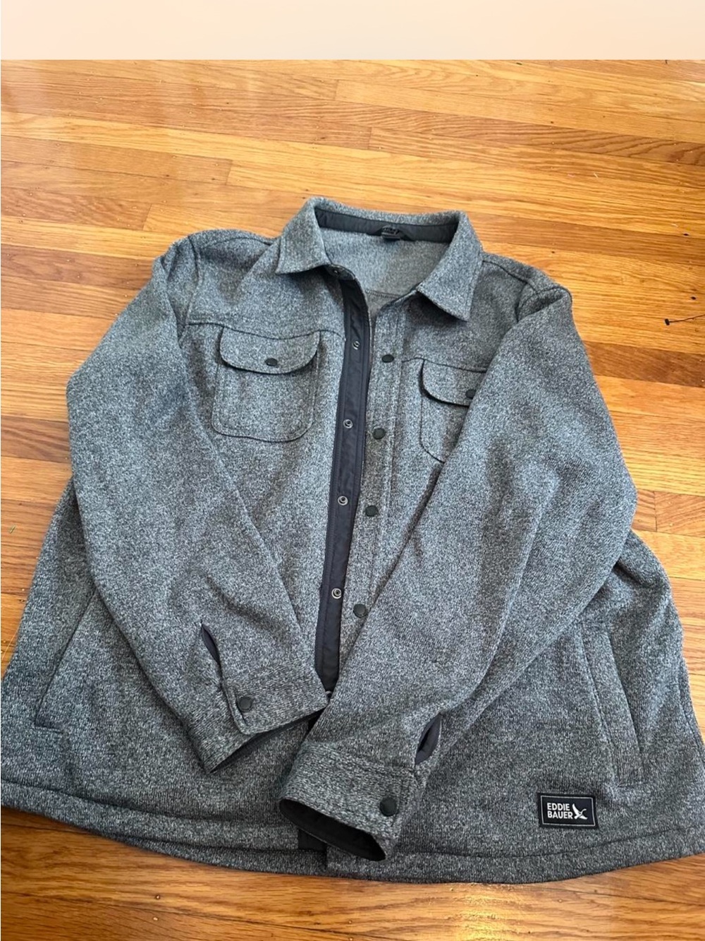 Eddie Bauer Gray Button-Front Wool-Blend Shirt Jacket